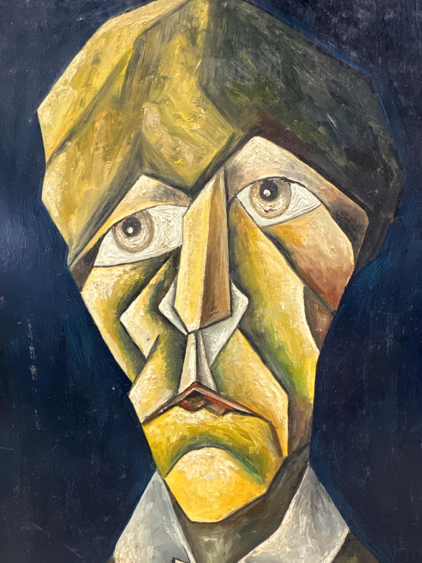 Alain Rigollier, Cubist Portrait, Oil on Wood, 1990s - 2