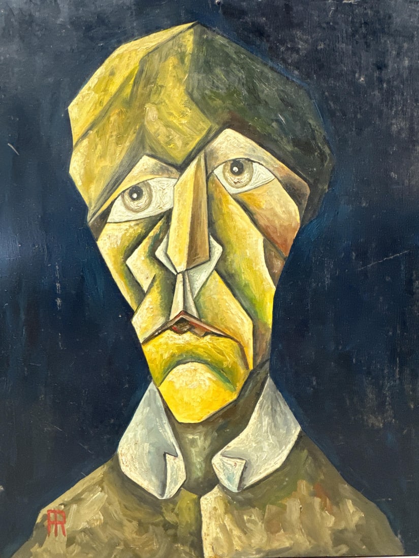 Alain Rigollier, Cubist Portrait, Oil on Wood, 1990s - 3