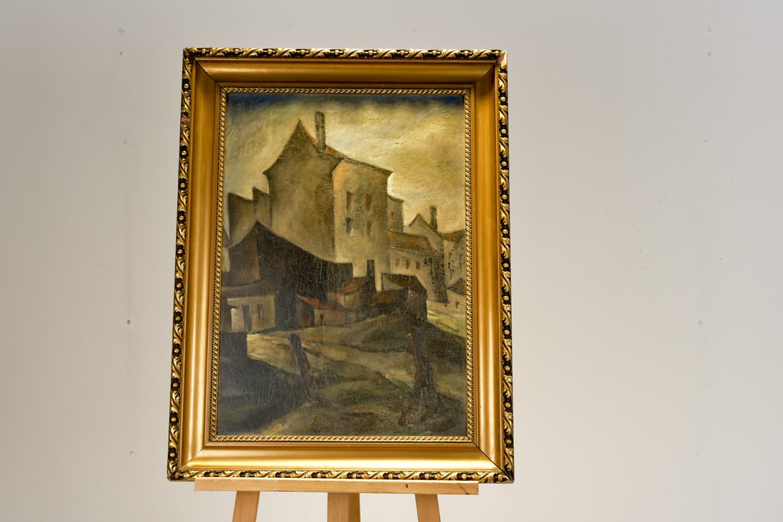 City View Berlin Street, 1925, Oil on Cardboard, Framed - 3
