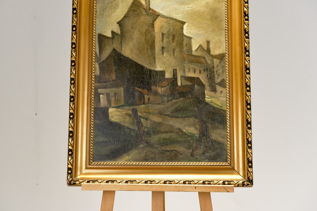 City View Berlin Street, 1925, Oil on Cardboard, Framed - 4