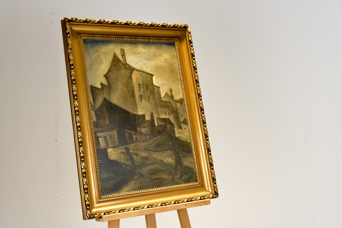 City View Berlin Street, 1925, Oil on Cardboard, Framed - 7