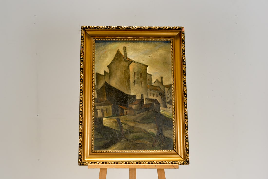 City View Berlin Street, 1925, Oil on Cardboard, Framed - 8