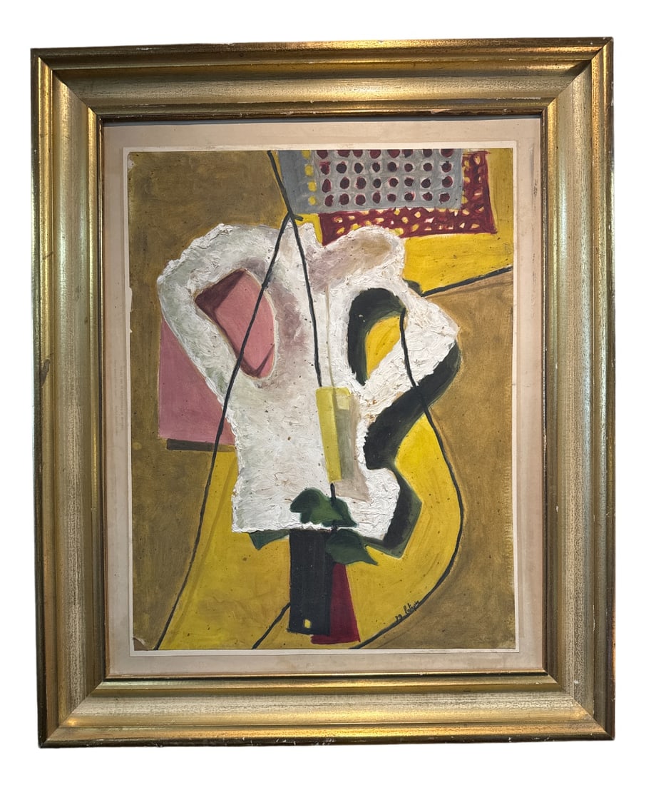 L. Latapie, Art Deco Composition, 1939, Oil on Board: Country of Manufacture: France Design Period: 1920 to 1949 Production Period: 1930 to 1939 Restoration and Damage Details: Light wear consistent with age and use Additional Condition Information: An