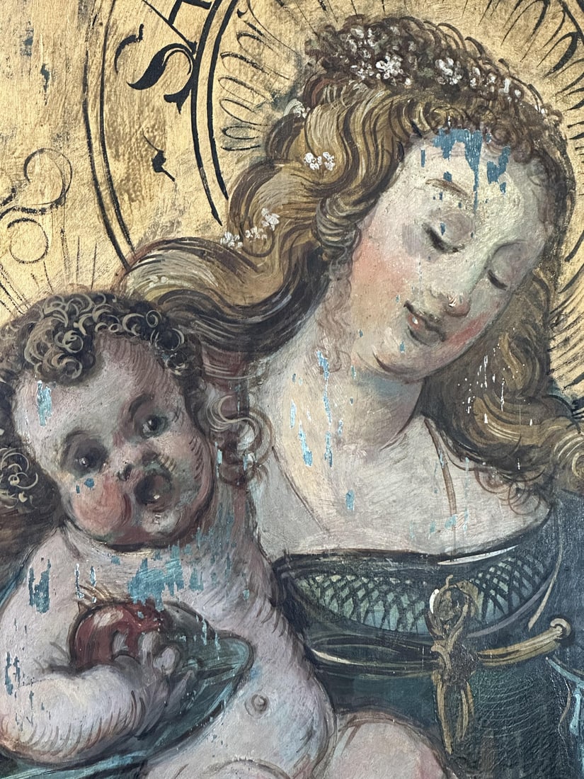 Mary and Child, 1800s, Large Oil on Canvas - 2