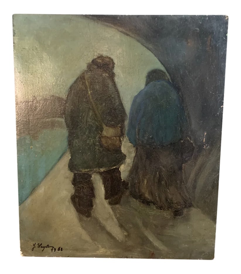 Couple Painting by Yetty Leytens: Oil painting on canvas representing a couple, signed Yetty Leytens and dated 1968. Design Period: 1960 to 1969 Detailed Condition: Excellent — This vintage/antique piece is in near original