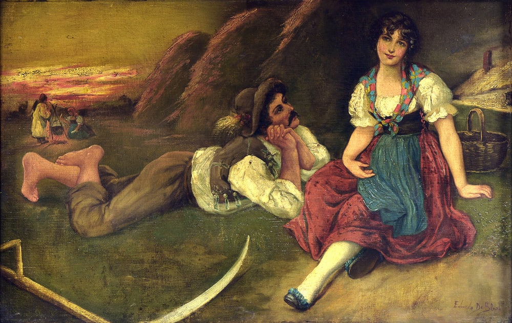 E. De Blasi, Romantic Scene, Early 1900s, Oil on Canvas - 2
