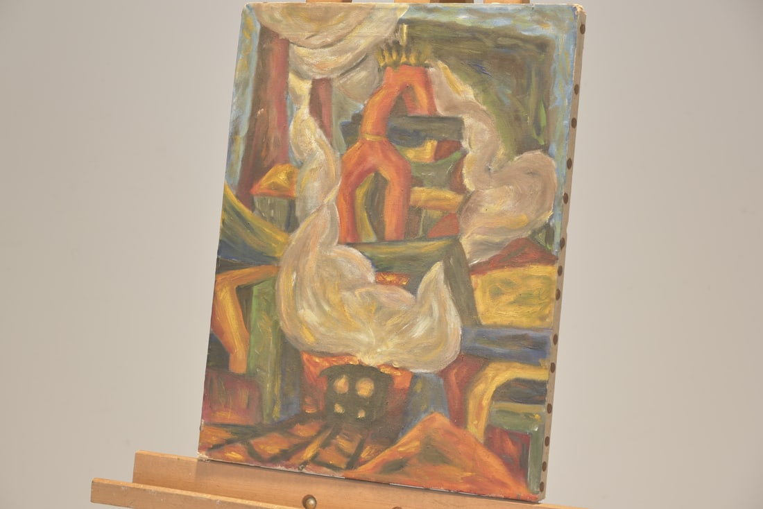 Oil Painting, 1920s, Locomotive Under Blast Furnace - 2