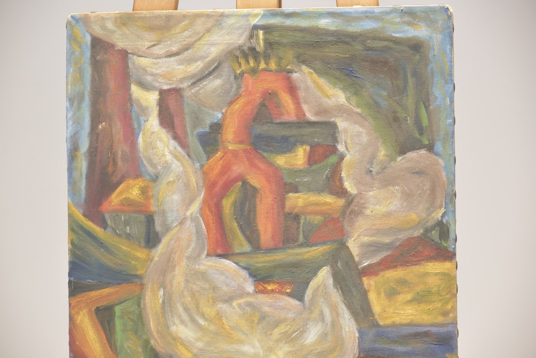 Oil Painting, 1920s, Locomotive Under Blast Furnace - 6