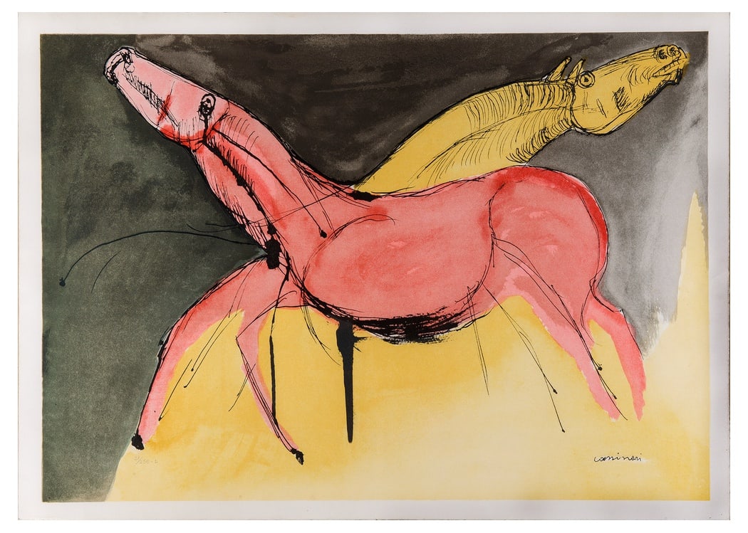 Bruno Cassinari, Cavallo, 1980s, Original Lithograph: Beautiful lithograph by italian artist Bruno Cassinari from his work "Cavallo". Signed and numbered out of an edition of 250, along with an authenticity certificate. Country of Manufacture: Italy