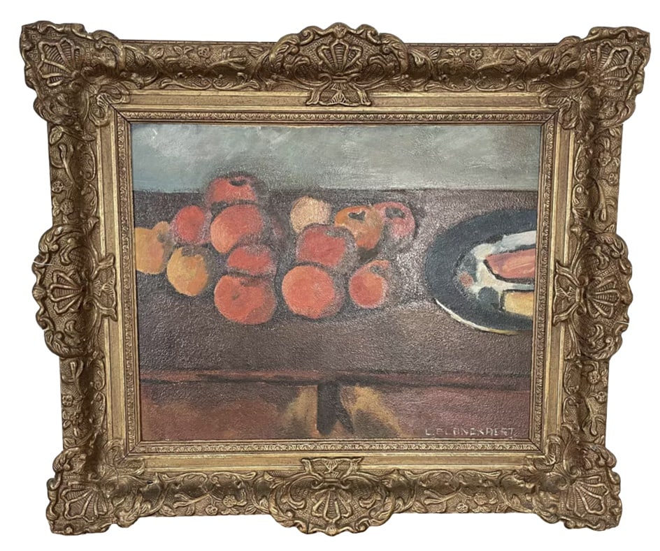 L. Blanckaert, Still Life, 1800s, Oil on Panel: Majestic oil on post-impressionist panel, still life with apples, signed L.Blanckaert in a very beautiful gilded wooden frame. Design Period: before 1890 Production Period: Unknown Additional