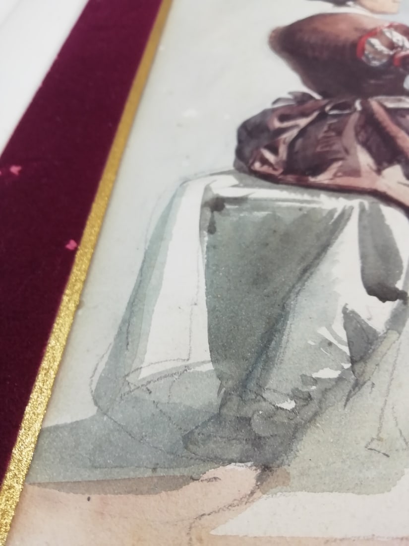 Woman Working at the Spinning Wheel, 1800s, Watercolour - 11