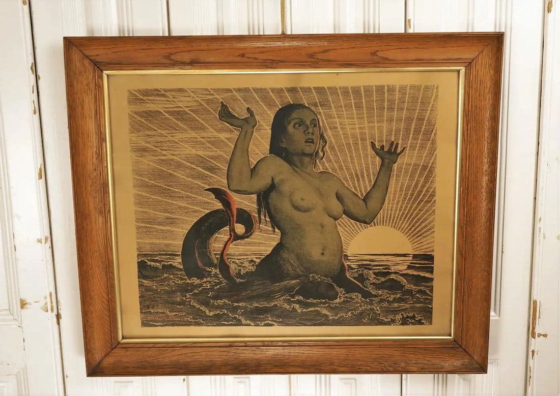 Hans Thoma, Mermaid, Color Lithograph, 1890, Framed - 3