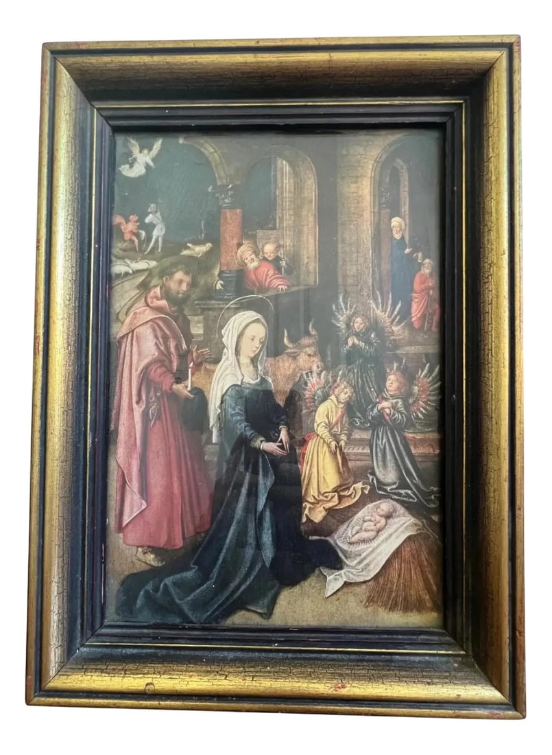 After Hans Holbein, The Elder, The Nativity, Art Print: Country of Manufacture: Germany Design Period: 1920 to 1949 Production Period: 1930 to 1939 Detailed Condition: Excellent — This vintage/antique piece is in near original condition. It may show