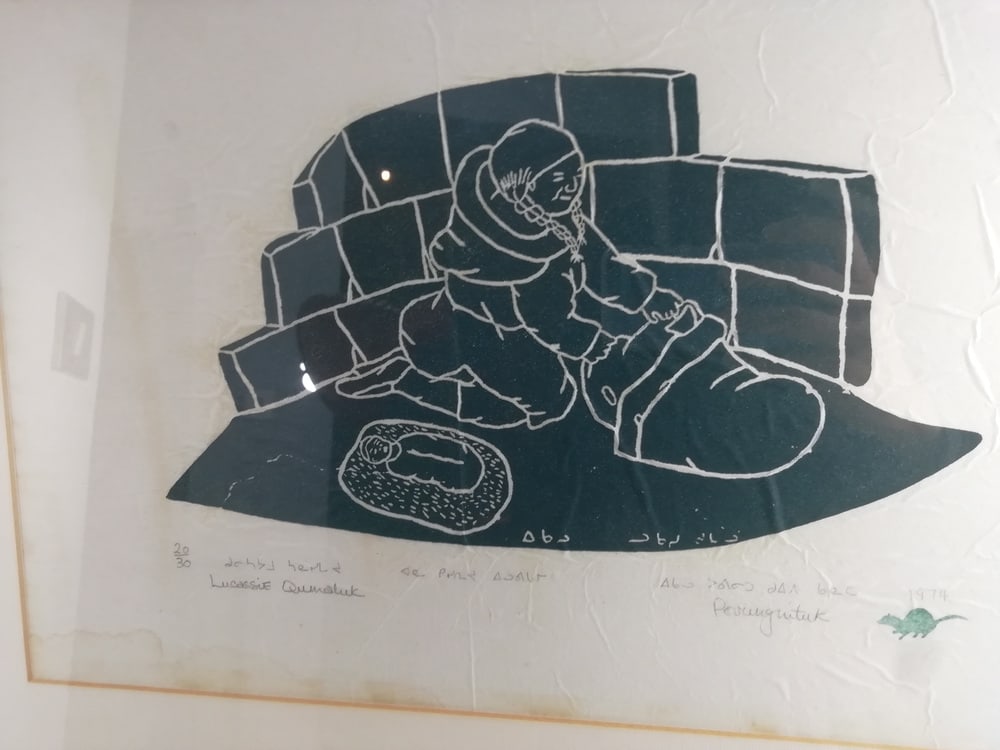 Lucassie Qumaluk, Motherhood, Woodcut, 1974 - 7