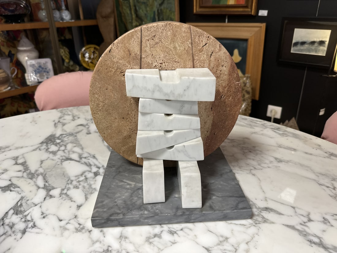 Carrara Marble & Burgundy Stone Sculpture by Avoscan - 5