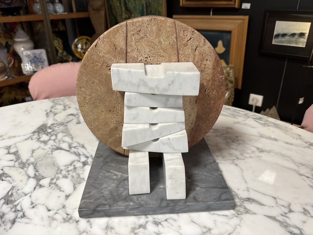 Carrara Marble & Burgundy Stone Sculpture by Avoscan - 6