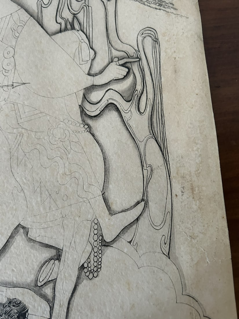 Unknown, Figures, 1900s, Ink Drawing on Paper, Framed - 15