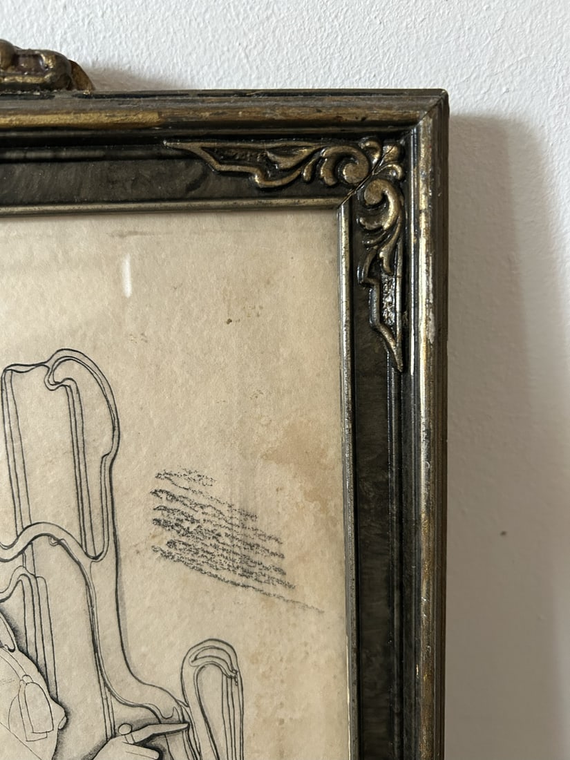 Unknown, Figures, 1900s, Ink Drawing on Paper, Framed - 16