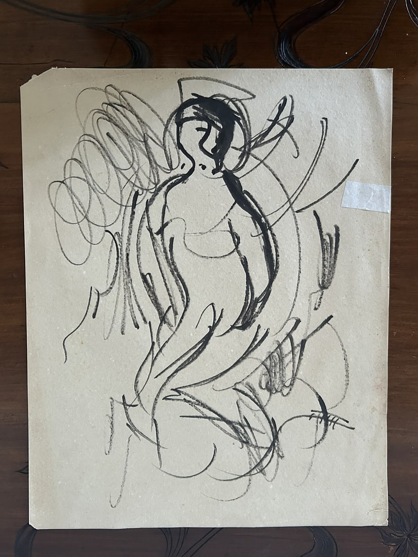 Unknown, Figures, 1900s, Ink Drawing on Paper, Framed - 19