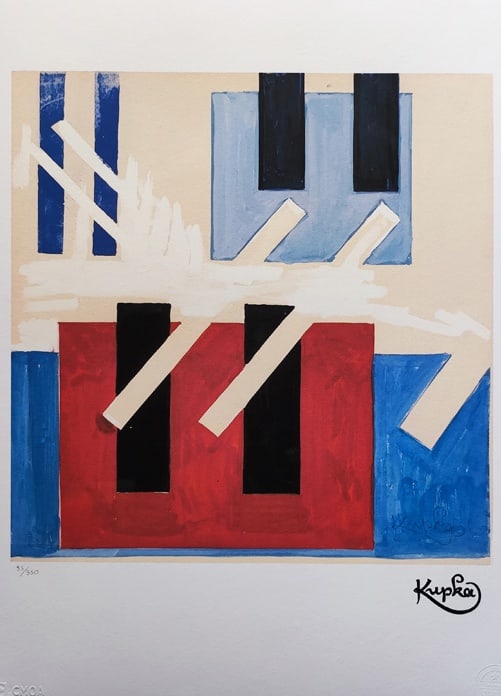 Kupka, Abstract Composition, 1970s, Lithograph: 1970s Original rare gorgeous František Kupka Limited Edition Lithograph (1972)Signature printed. Lithograph number 95 of 350 (the numbers are signed in pencil)Contains the authorized impressed