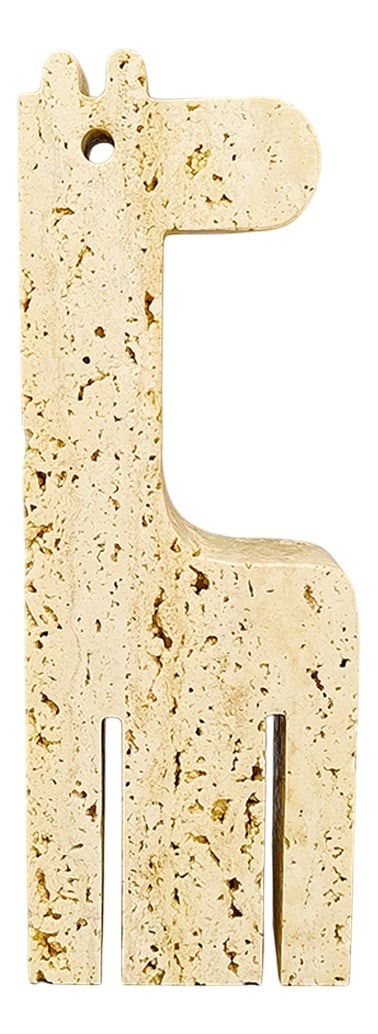 Travertine Giraffe Sculpture by Mari for F.lli Mannelli: 1970s Original big travertine giraffe sculpture by Enzo Mari for F.lli Mannelli. The item is in excellent condition. Made in Italy.Dimension:2,75 w x 1,18 D x 7,87 H inchesL 7 cm x P 3 cm x cm 20 H
