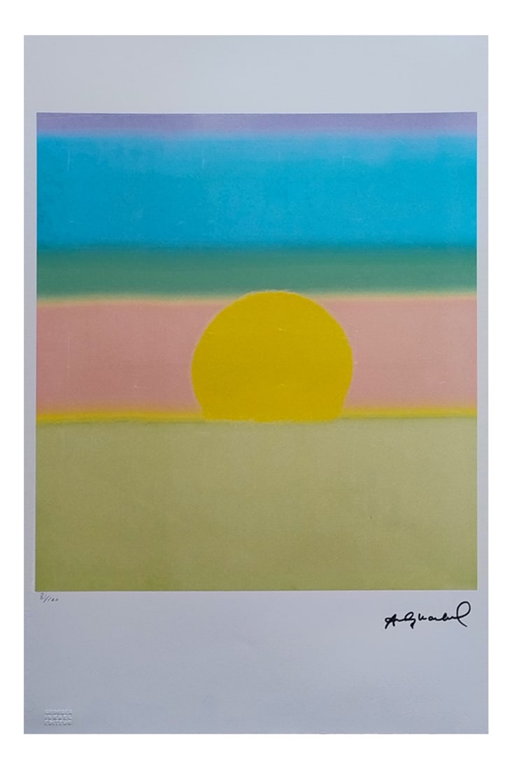 Andy Warhol, Sunrise, Lithograph, 1980s: 1980s Gorgeous Andy Warhol "Sunrise" Limited Edition Lithograph by Leo Castelli Number 81 of 100 (the numbers are signed in pencil)Contains the authorized impressed stamps "Leo Castelli Gallery" on th