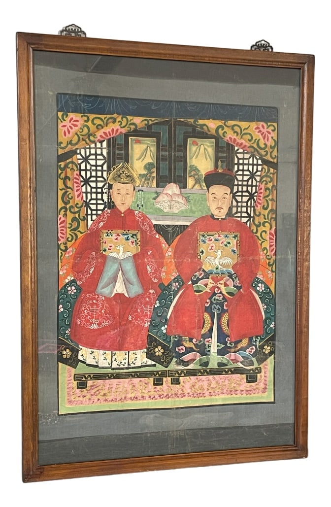 Chinese Couple, 1800s, Painting: Experience timeless romance with our Chinese couple painting—a captivating blend of tradition and love. Country of Manufacture: China Design Period: before 1890 Production Period: Unknown Detail
