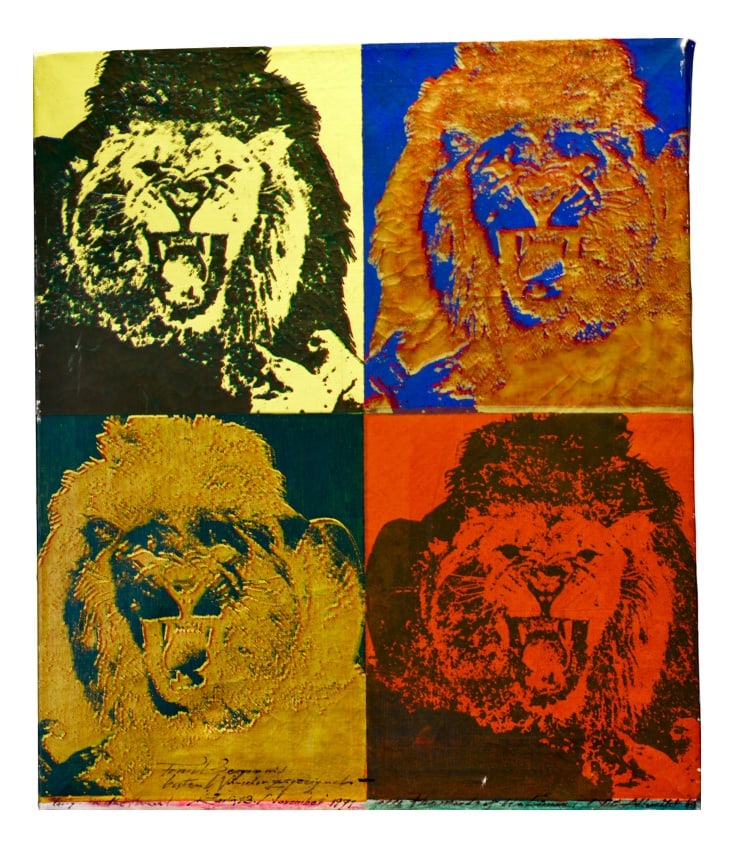 Nic Albrecht, Long Live the Lion, 1969, Silkscreen: Large, unique silkscreen print by the Berlin artist Nic Albrecht, "Long Live the Lion," from 1969. Nic Albrecht lived in New York at the time and, like many others, was apparently influenced by Andy W