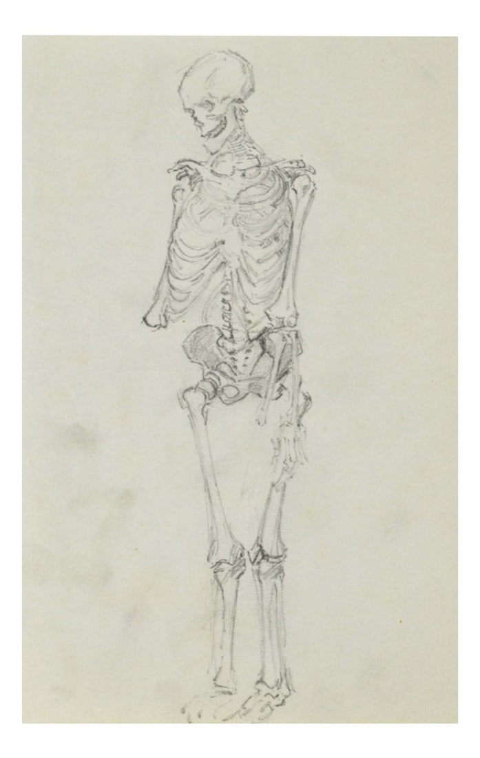 J. Pieniążek, Sketch of the Human Skeletan, 1920, Pencil: Country of Manufacture: Poland Design Period: 1920 to 1949 Production Period: Unknown Detailed Condition: Excellent — This vintage/antique piece is in near original condition. It may show