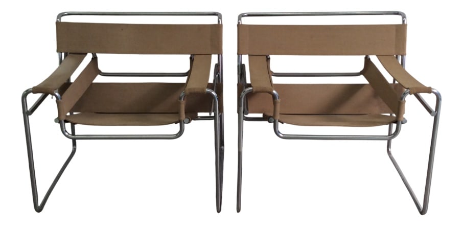 Wassily Armchairs by Marcel Breuer for Gavina, Set of 2: From the 1960s Country of Manufacture: Italy Design Period: 1920 to 1949 Production Period: 1960 to 1969 Additional Condition Information: The canvas has some stains, while the chrome plating of the