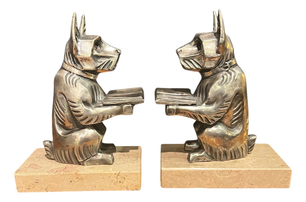 Art Deco Silver Pewter Bookends, 1930s, Set of 2 (1 of 8)