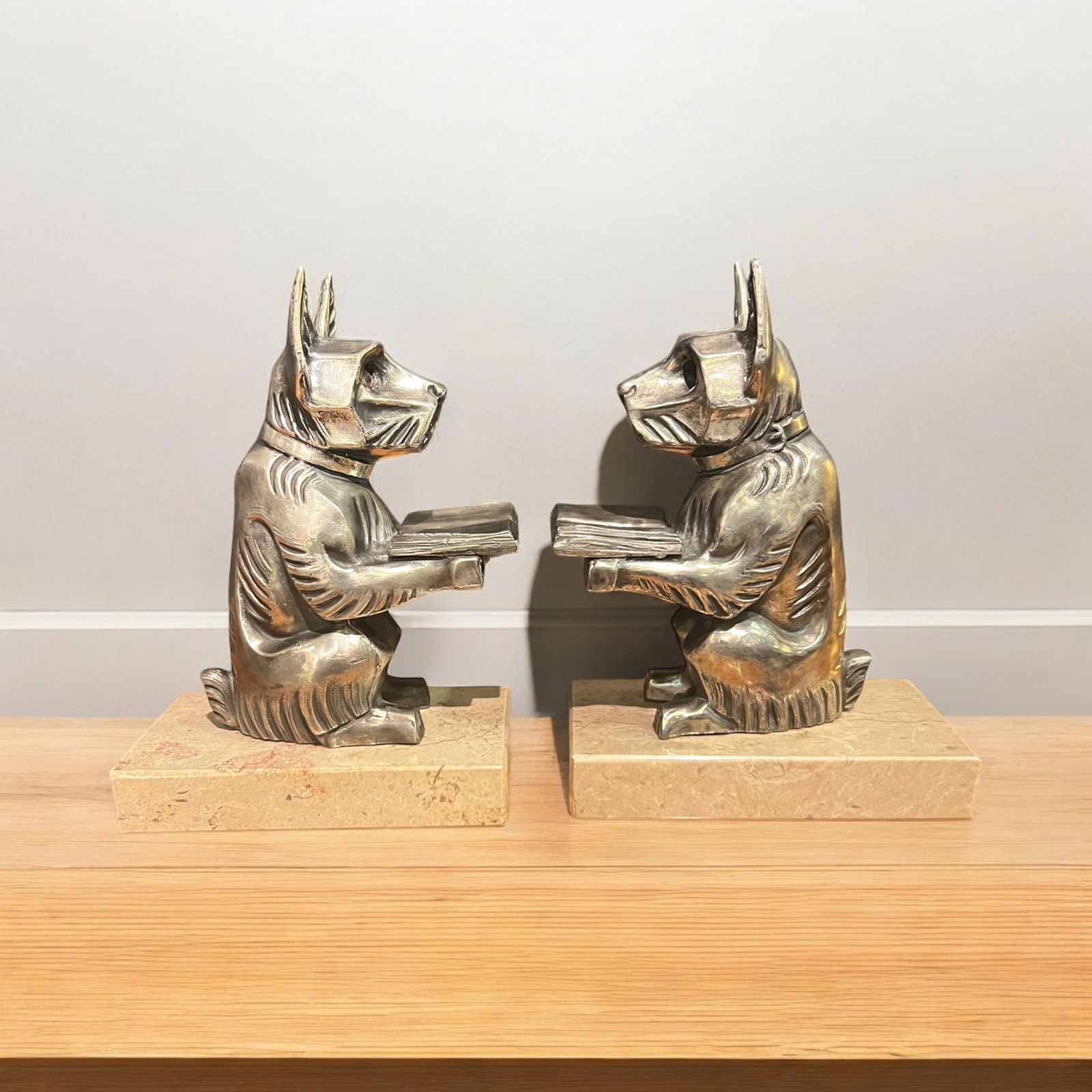 Art Deco Silver Pewter Bookends, 1930s, Set of 2 - 5