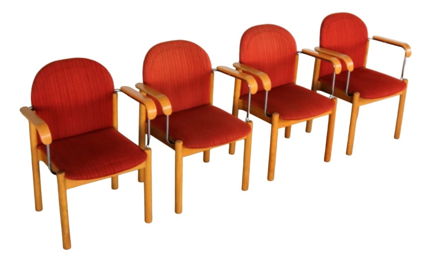 Armchair from Kinnarps, Sweden, 1980s, Set of 4: Country of Manufacture: Sweden Design Period: 1980 to 1989 Production Period: 1980 to 1989 Restoration and Damage Details: Light wear consistent with age and use Detailed Condition: Good — This