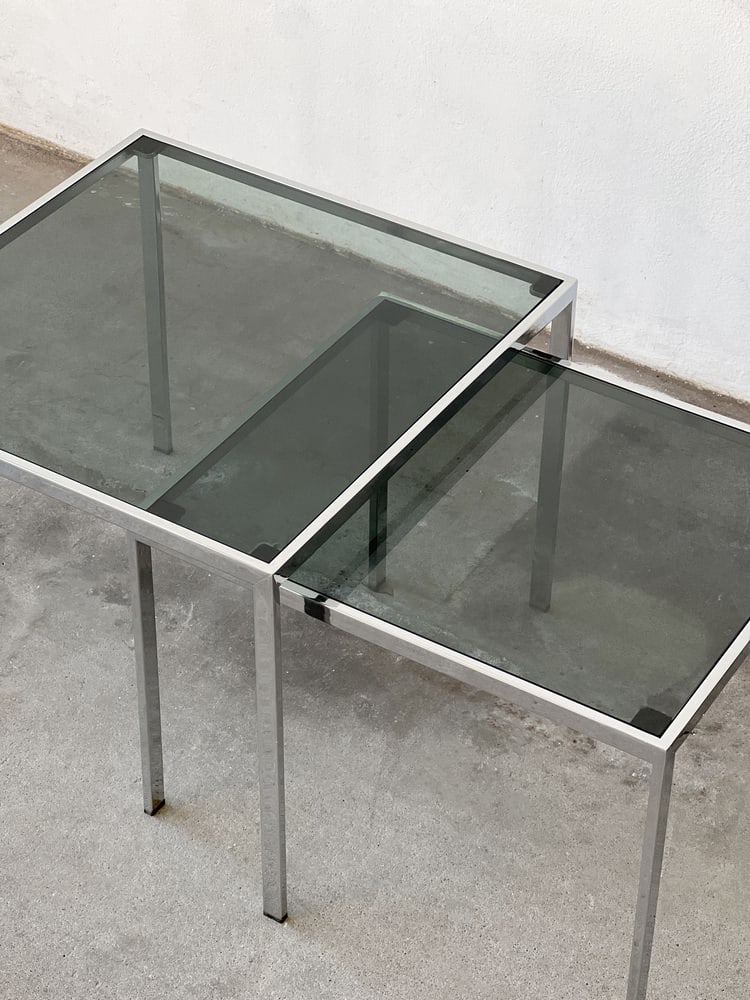 Glass and Metal Coffee Tables, 1970s, Set of 2 - 2