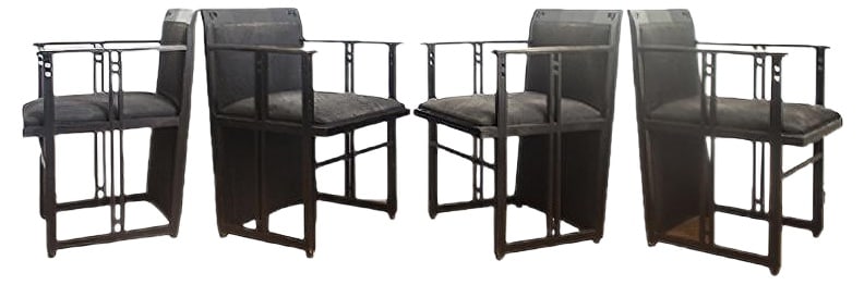 Galaxy Chairs by Umberto Asnago for Giorgetti, Set of 4: Rare set of 4 Giorgetti chairs. Designed in the mid 80's by Umberto Asnago and called 'Galaxy'. The chairs have a pretty strong Charles Rennie Mackintosh feel, but also have that 80's deco vibe.
