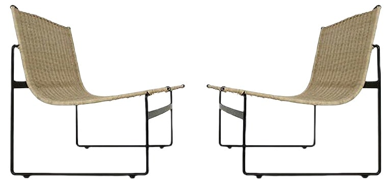 Set of Chairs by Cortes & Onsurbe for Metz and Co.: Very rare pair of black metal lounge chairs with rattan seatings, design by the Spanish Gregorio Vicente Cortes and Luis Onsurbe. Sold in the Netherlands by the legendary department store Metz and Co