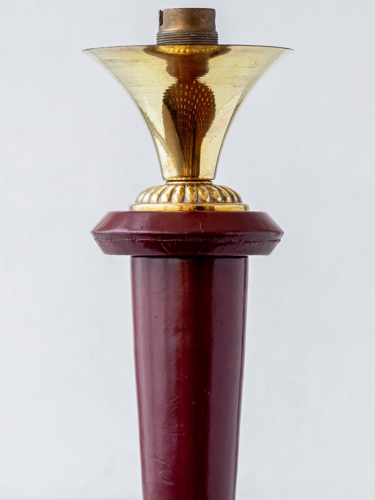 Burgundy Leather Table Lamp from Maison Lancel, 1940s - 10