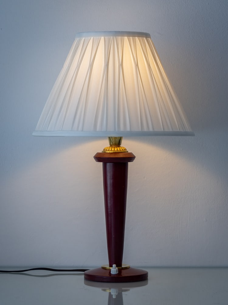 Burgundy Leather Table Lamp from Maison Lancel, 1940s - 3