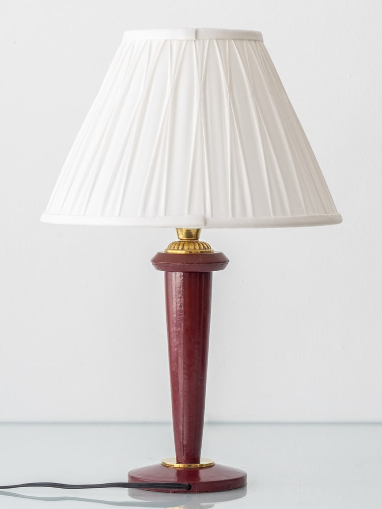 Burgundy Leather Table Lamp from Maison Lancel, 1940s - 4