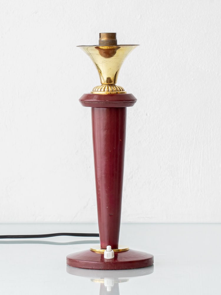 Burgundy Leather Table Lamp from Maison Lancel, 1940s - 5