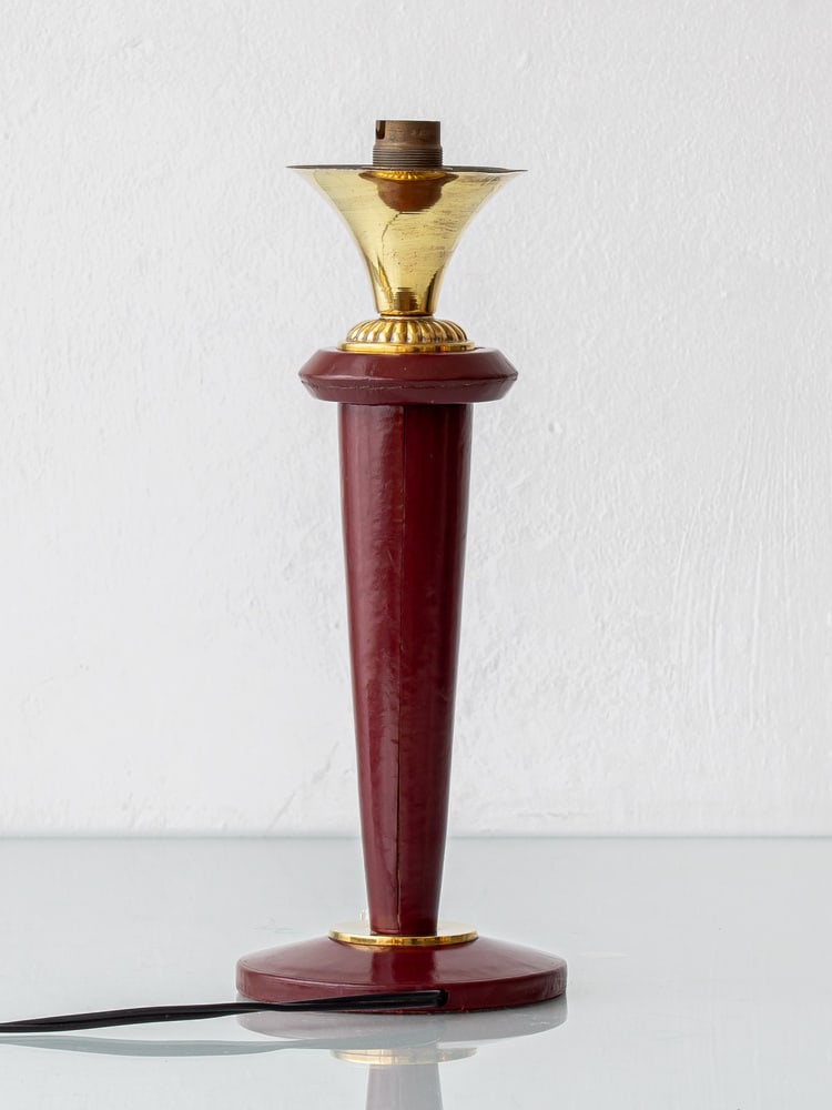 Burgundy Leather Table Lamp from Maison Lancel, 1940s - 8