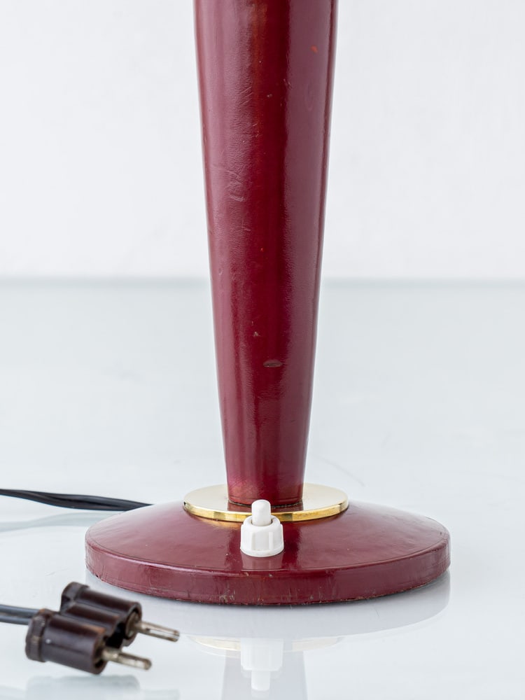Burgundy Leather Table Lamp from Maison Lancel, 1940s - 9