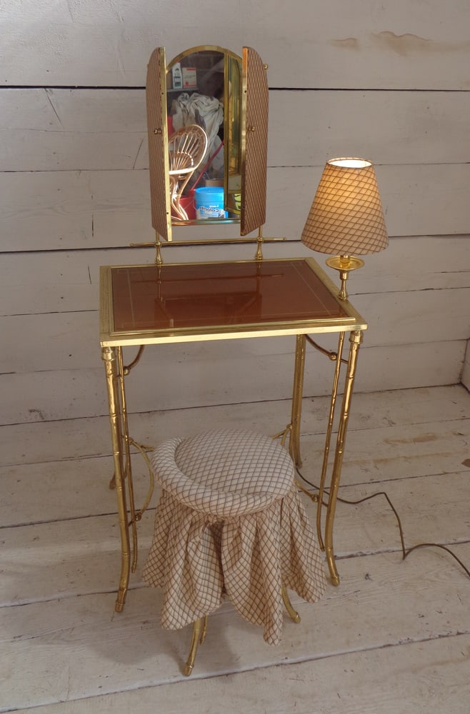Dressing Table and Seat in Faux Bamboo, 1950s, Set of 2 - 10