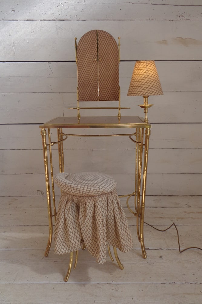 Dressing Table and Seat in Faux Bamboo, 1950s, Set of 2 - 13