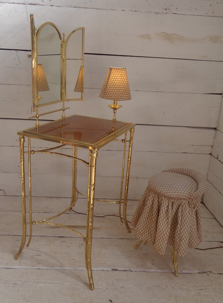 Dressing Table and Seat in Faux Bamboo, 1950s, Set of 2 - 14