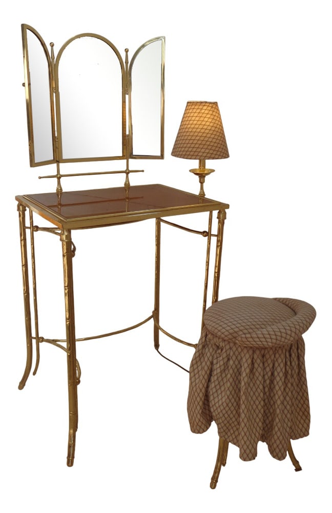 Dressing Table and Seat in Faux Bamboo, 1950s, Set of 2 (1 of 20)