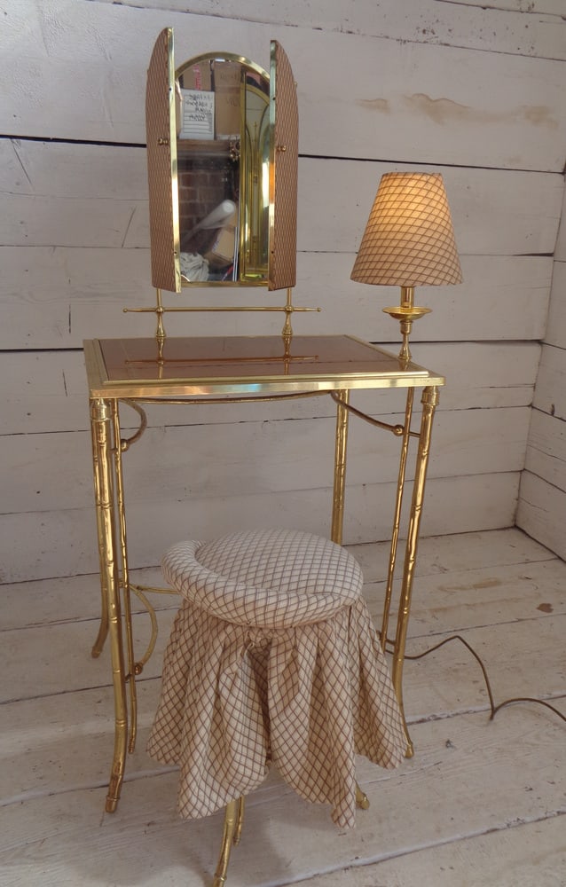Dressing Table and Seat in Faux Bamboo, 1950s, Set of 2 - 2