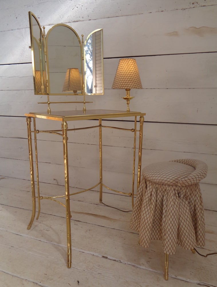 Dressing Table and Seat in Faux Bamboo, 1950s, Set of 2 - 3