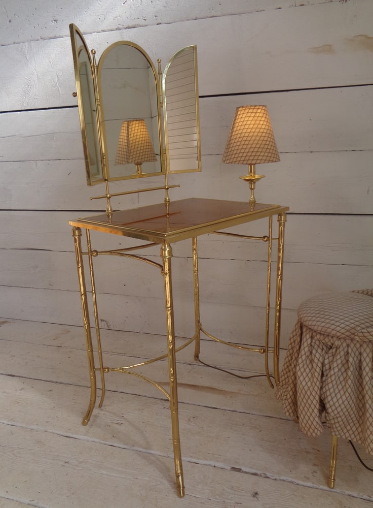 Dressing Table and Seat in Faux Bamboo, 1950s, Set of 2 - 4