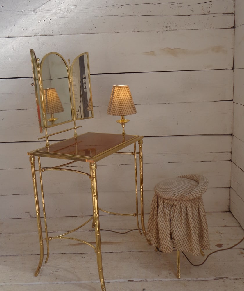 Dressing Table and Seat in Faux Bamboo, 1950s, Set of 2 - 7